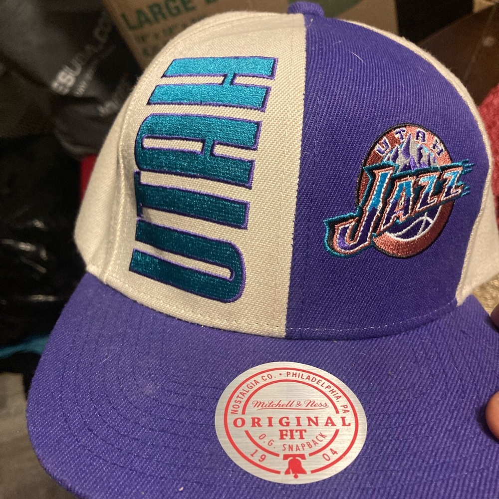 Mitchell & Ness Utah Jazz Blue and White SnapBack